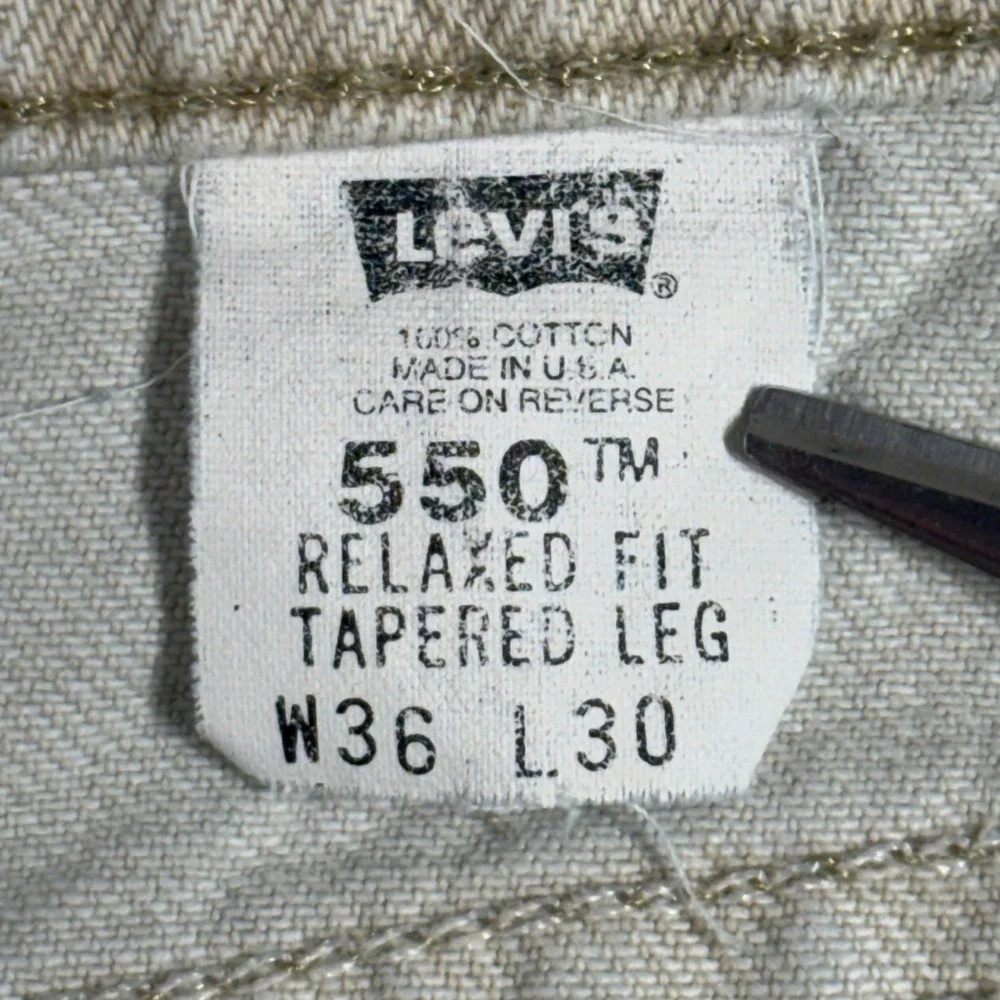 Levi's 550 Relaxed Fit Tapered Leg Mens 35x30 Beige Orange Tab Made in‎ USA 80s